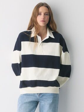 Aritzia Navy and White Striped Rugby Sweater